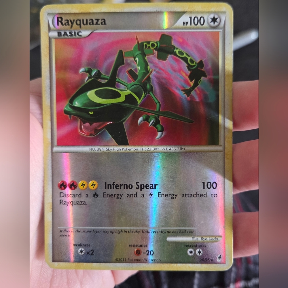 Pokemon Rayquaza Card - Vibrant Green and Black